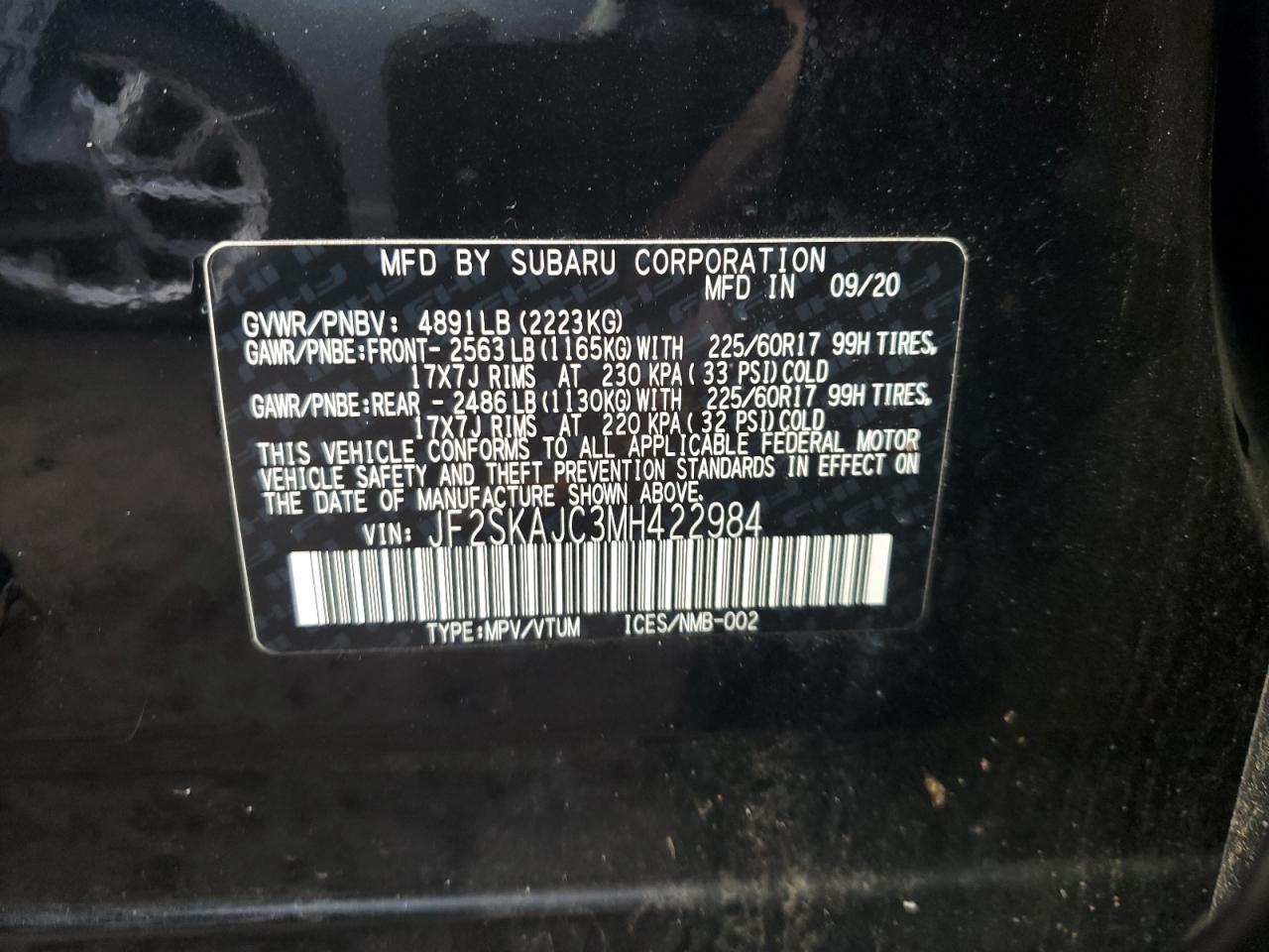 Photo 11 VIN: JF2SKAJC3MH422984 - SUBARU FORESTER 