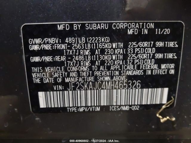 Photo 8 VIN: JF2SKAJC4MH465326 - SUBARU FORESTER 