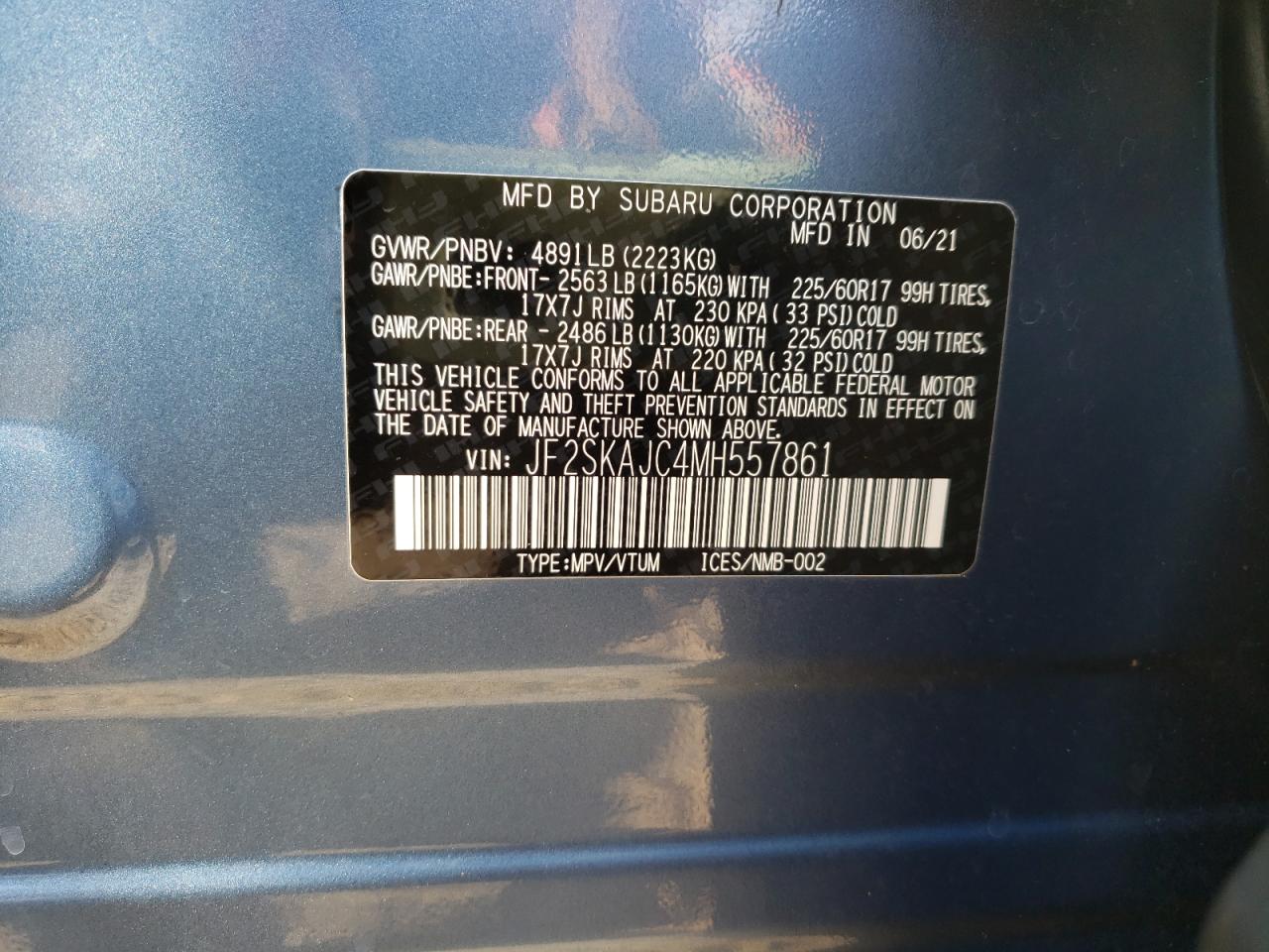 Photo 13 VIN: JF2SKAJC4MH557861 - SUBARU FORESTER 