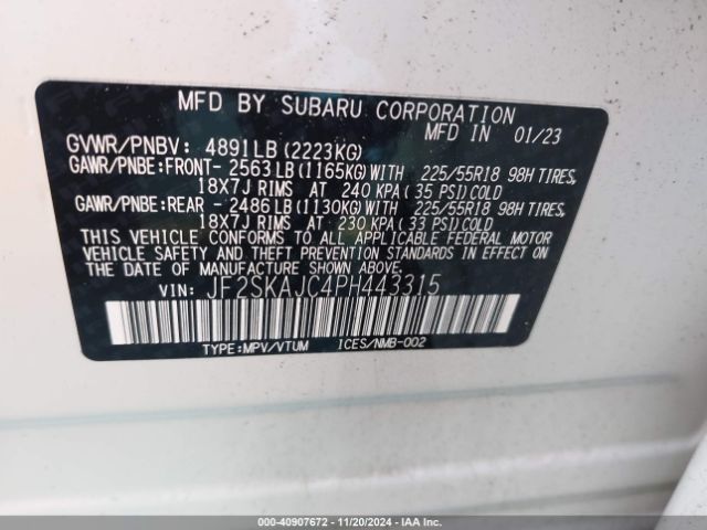 Photo 8 VIN: JF2SKAJC4PH443315 - SUBARU FORESTER 