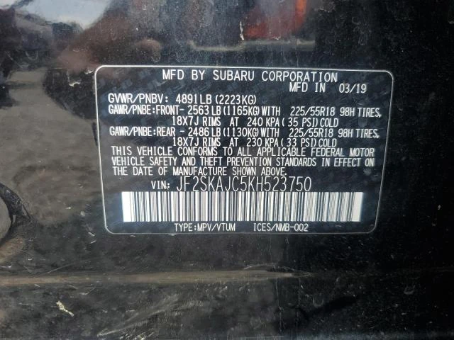 Photo 13 VIN: JF2SKAJC5KH523750 - SUBARU FORESTER S 