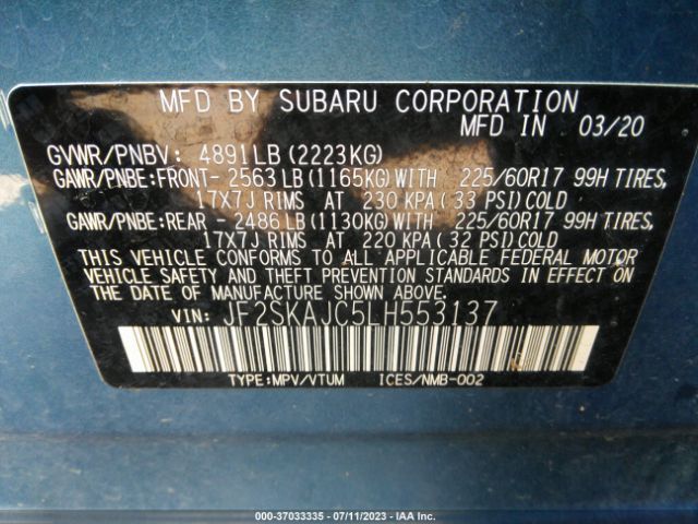 Photo 8 VIN: JF2SKAJC5LH553137 - SUBARU FORESTER 