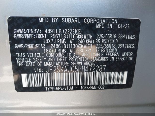 Photo 8 VIN: JF2SKAJC5PH472287 - SUBARU FORESTER 