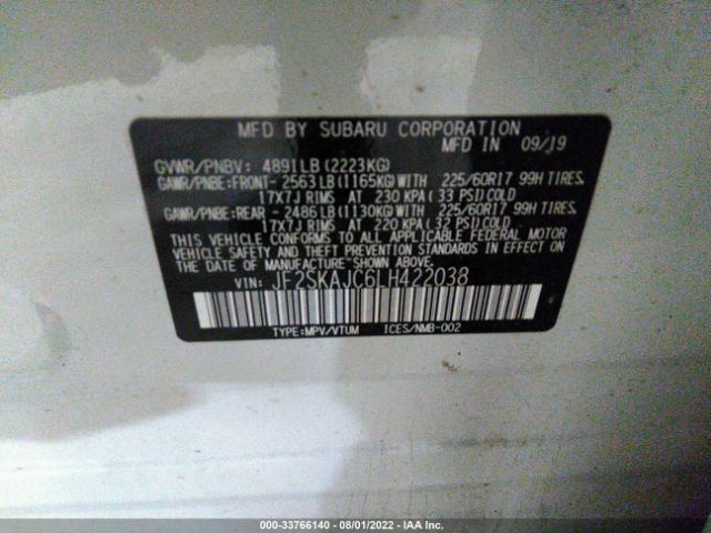 Photo 8 VIN: JF2SKAJC6LH422038 - SUBARU FORESTER 