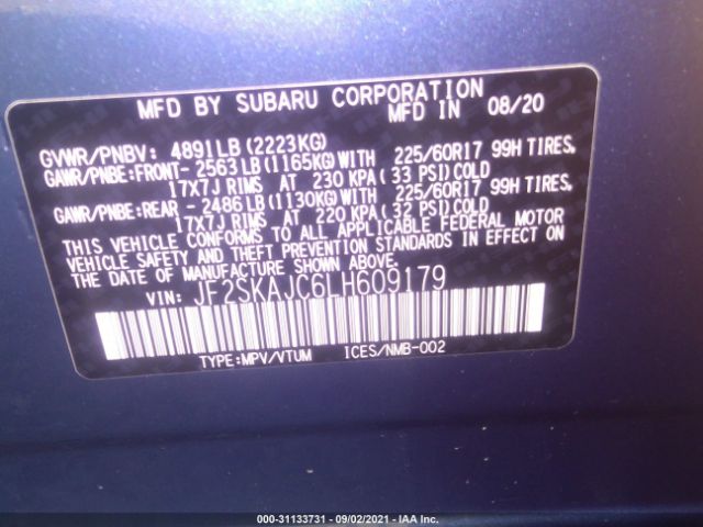 Photo 8 VIN: JF2SKAJC6LH609179 - SUBARU FORESTER 