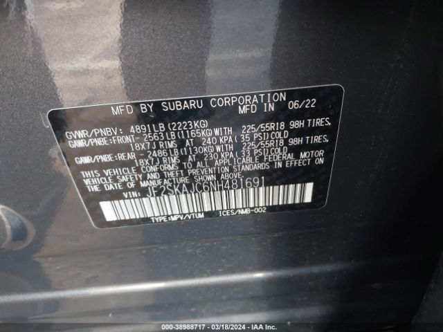 Photo 8 VIN: JF2SKAJC6NH481691 - SUBARU FORESTER 