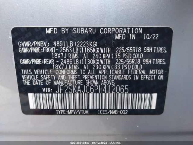 Photo 8 VIN: JF2SKAJC6PH412065 - SUBARU FORESTER 