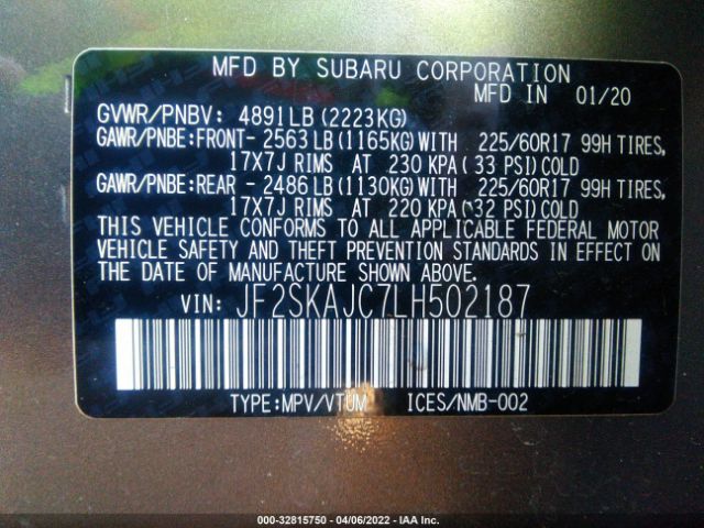 Photo 8 VIN: JF2SKAJC7LH502187 - SUBARU FORESTER 