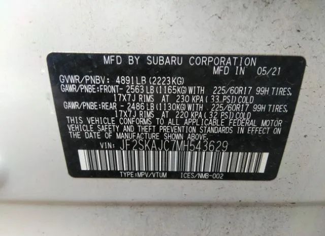 Photo 8 VIN: JF2SKAJC7MH543629 - SUBARU FORESTER 