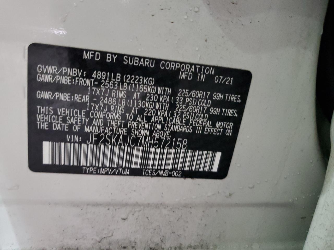 Photo 13 VIN: JF2SKAJC7MH572158 - SUBARU FORESTER 