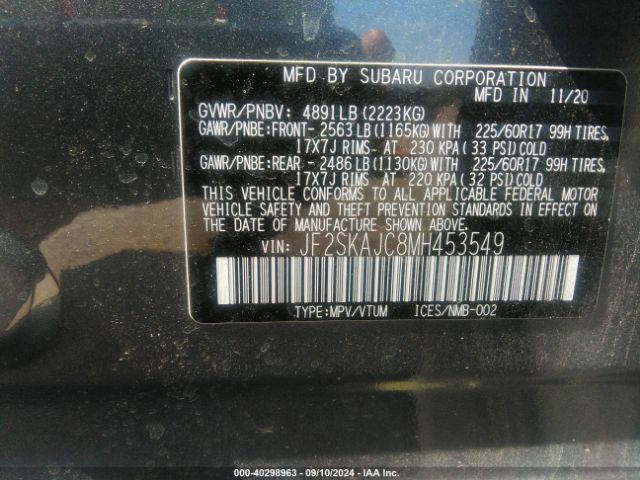 Photo 8 VIN: JF2SKAJC8MH453549 - SUBARU FORESTER 