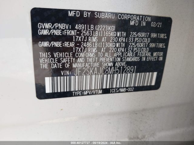 Photo 8 VIN: JF2SKAJC8MH512891 - SUBARU FORESTER 