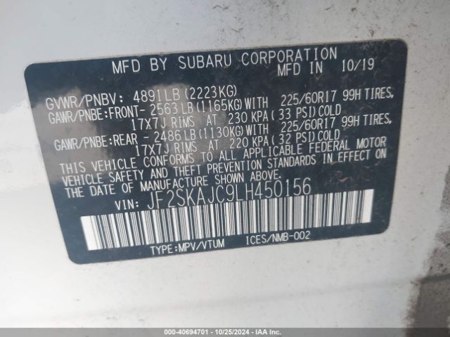 Photo 8 VIN: JF2SKAJC9LH450156 - SUBARU FORESTER 