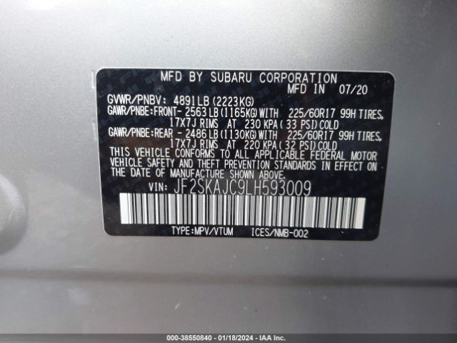 Photo 8 VIN: JF2SKAJC9LH593009 - SUBARU FORESTER 