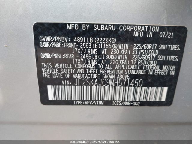 Photo 8 VIN: JF2SKAJC9MH571450 - SUBARU FORESTER 