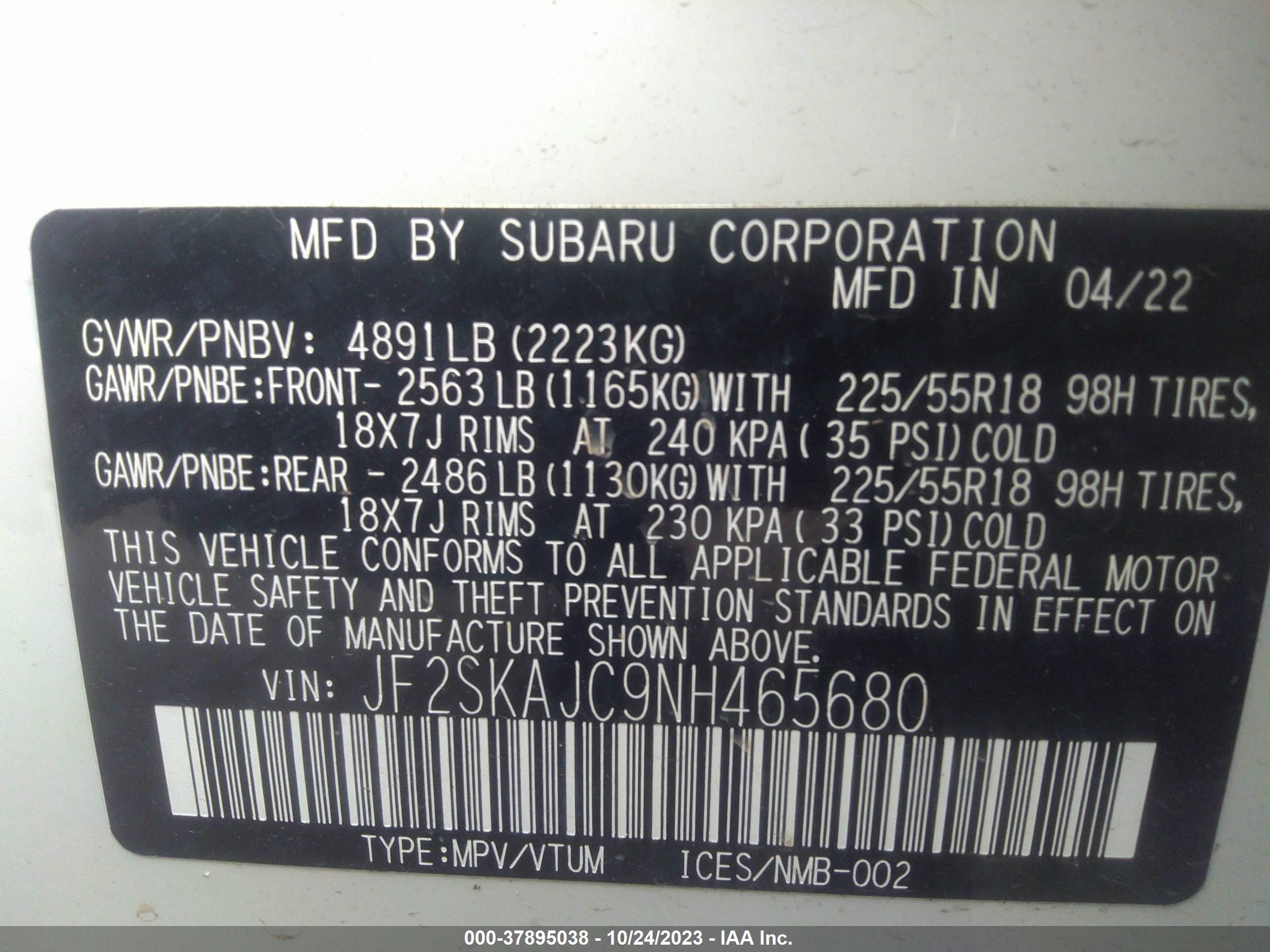 Photo 8 VIN: JF2SKAJC9NH465680 - SUBARU FORESTER 