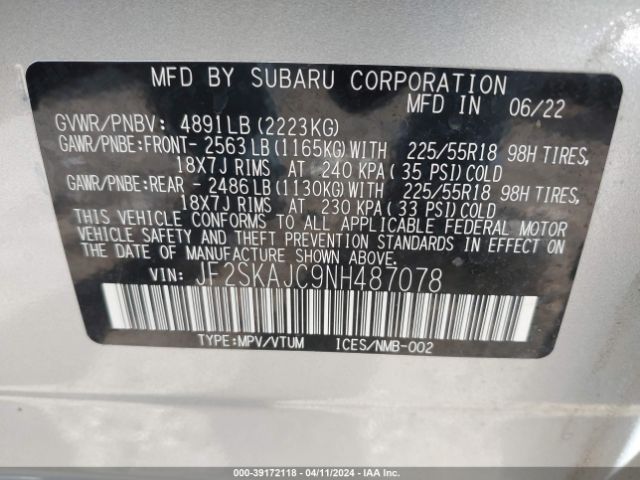 Photo 8 VIN: JF2SKAJC9NH487078 - SUBARU FORESTER 