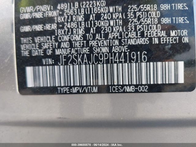 Photo 8 VIN: JF2SKAJC9PH441916 - SUBARU FORESTER 