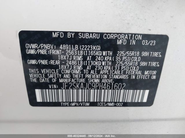 Photo 8 VIN: JF2SKAJC9PH461602 - SUBARU FORESTER 