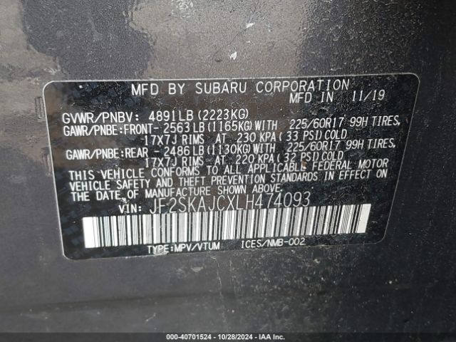 Photo 8 VIN: JF2SKAJCXLH474093 - SUBARU FORESTER 