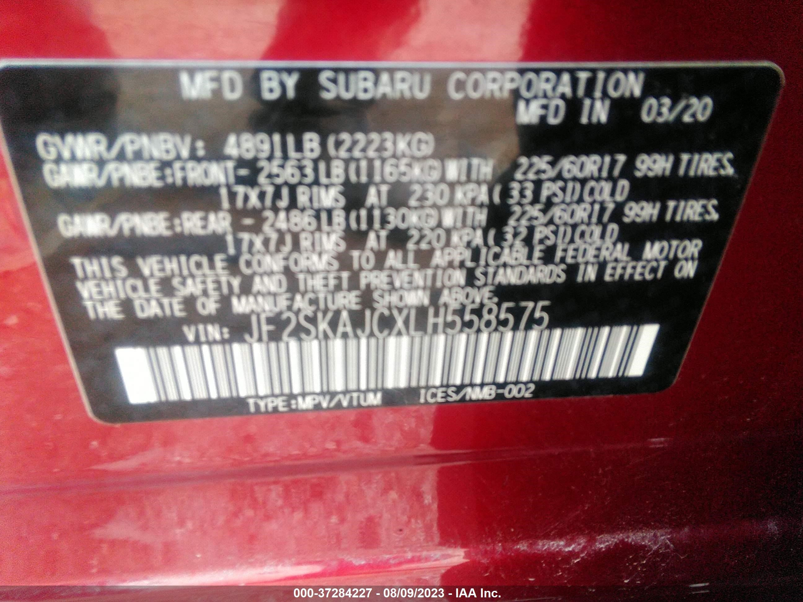 Photo 8 VIN: JF2SKAJCXLH558575 - SUBARU FORESTER 