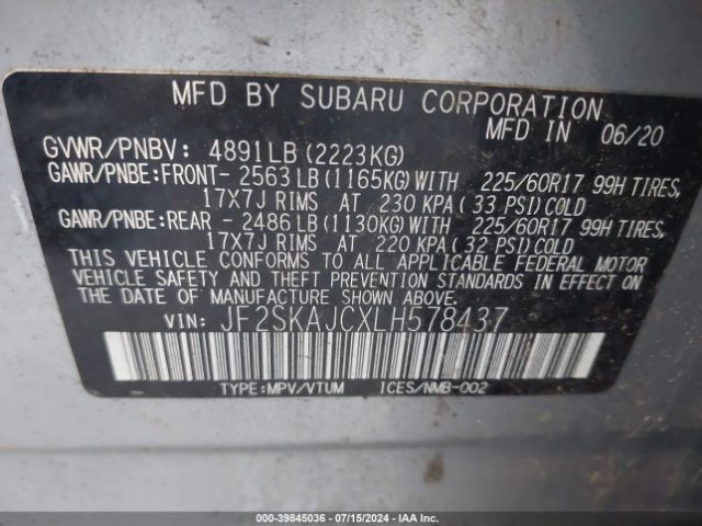 Photo 8 VIN: JF2SKAJCXLH578437 - SUBARU FORESTER 