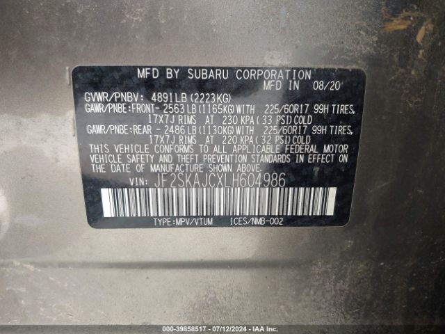 Photo 8 VIN: JF2SKAJCXLH604986 - SUBARU FORESTER 