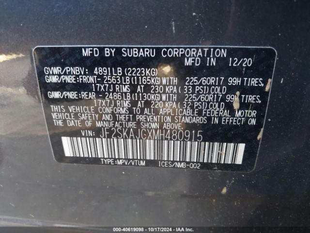 Photo 8 VIN: JF2SKAJCXMH480915 - SUBARU FORESTER 