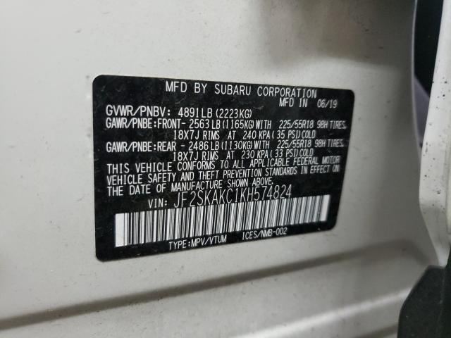 Photo 9 VIN: JF2SKAKC1KH574824 - SUBARU FORESTER S 