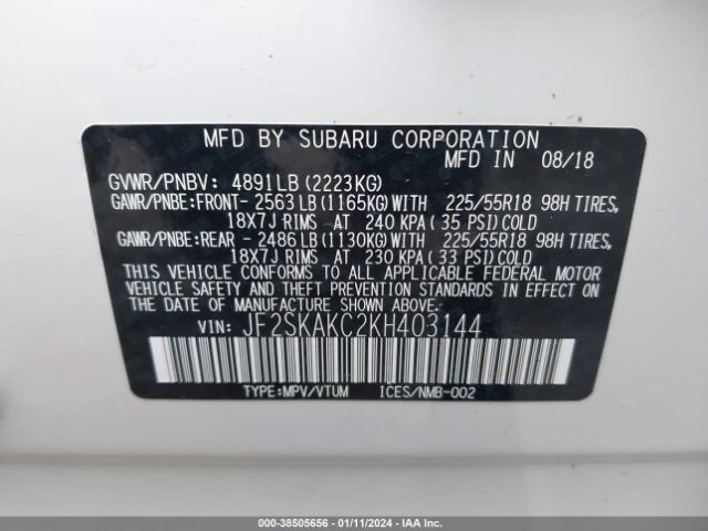 Photo 8 VIN: JF2SKAKC2KH403144 - SUBARU FORESTER 