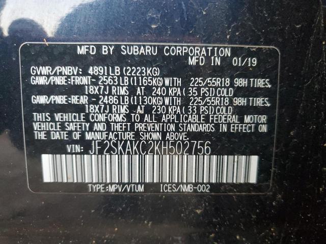 Photo 12 VIN: JF2SKAKC2KH502756 - SUBARU FORESTER S 