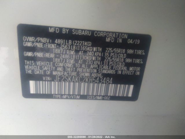 Photo 8 VIN: JF2SKAKC2KH543484 - SUBARU FORESTER 