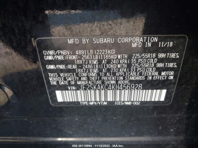 Photo 8 VIN: JF2SKAKC4KH456928 - SUBARU FORESTER 