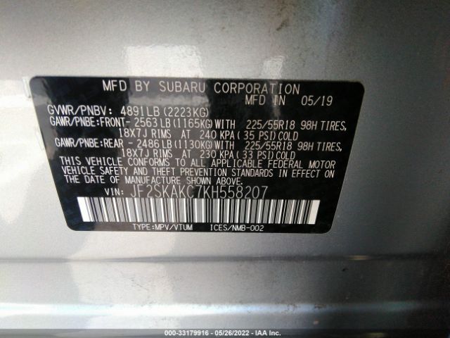 Photo 8 VIN: JF2SKAKC7KH558207 - SUBARU FORESTER 