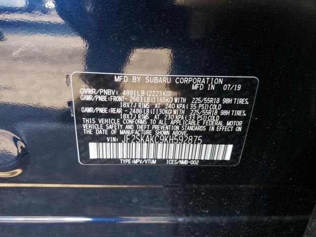 Photo 9 VIN: JF2SKAKC9KH592875 - SUBARU FORESTER S 