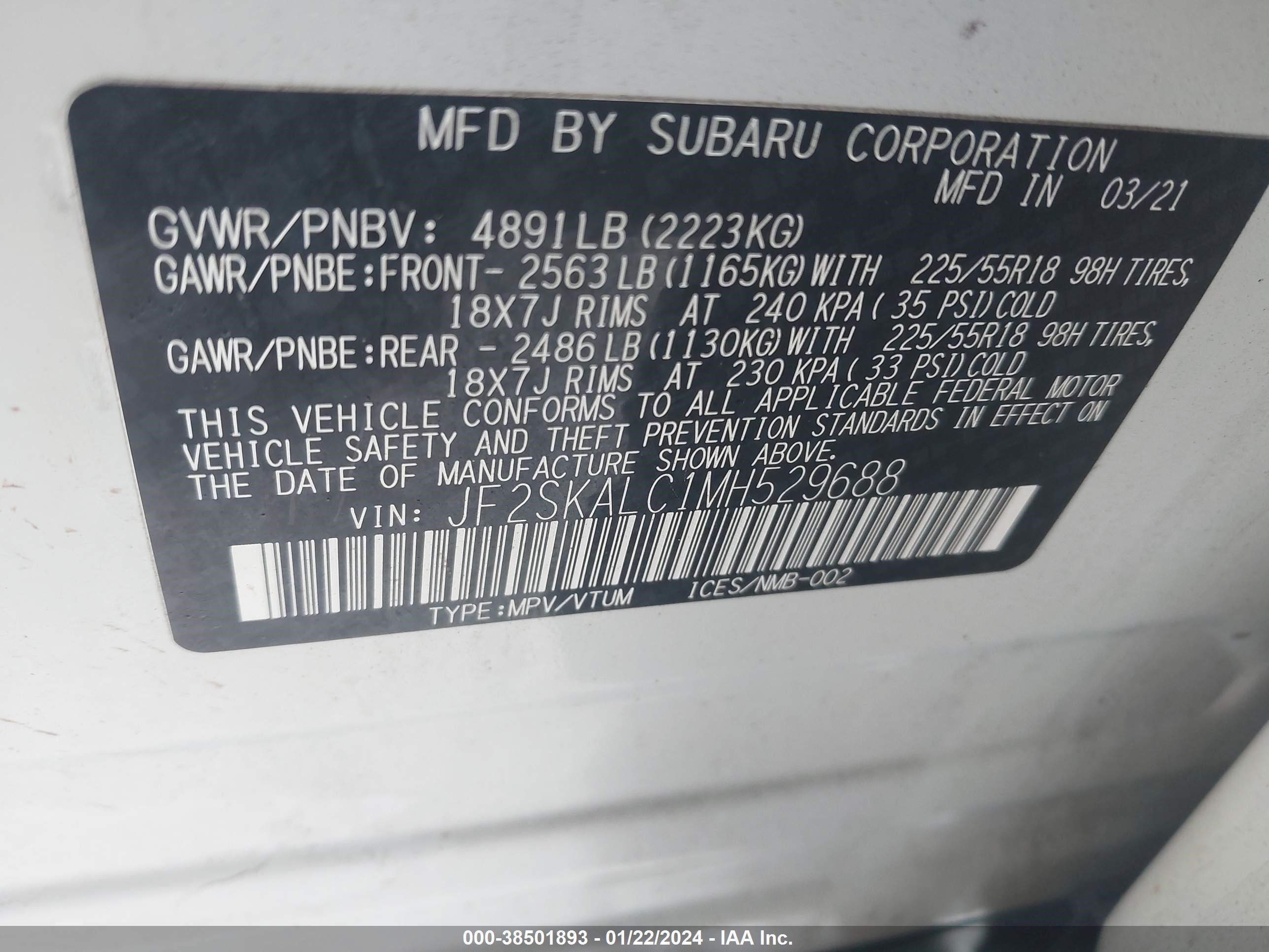 Photo 7 VIN: JF2SKALC1MH529688 - SUBARU FORESTER 