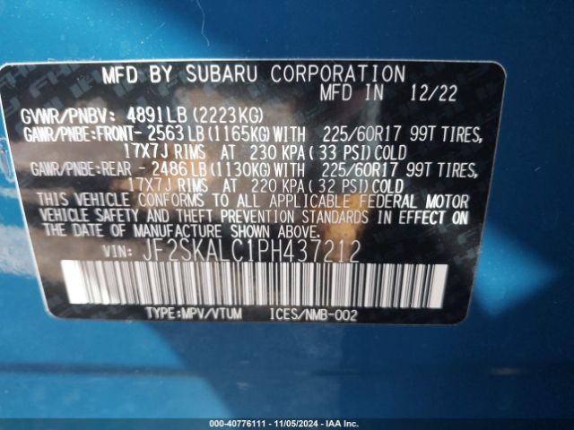 Photo 8 VIN: JF2SKALC1PH437212 - SUBARU FORESTER 