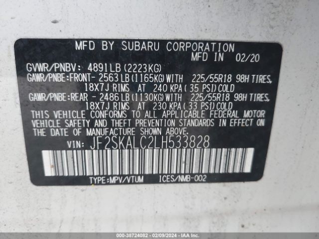 Photo 8 VIN: JF2SKALC2LH533828 - SUBARU FORESTER 