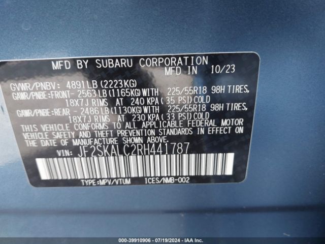 Photo 8 VIN: JF2SKALC2RH441787 - SUBARU FORESTER 