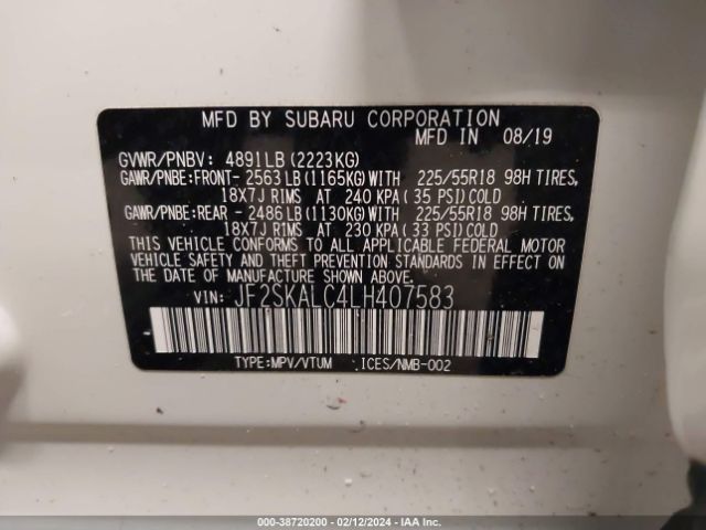 Photo 8 VIN: JF2SKALC4LH407583 - SUBARU FORESTER 