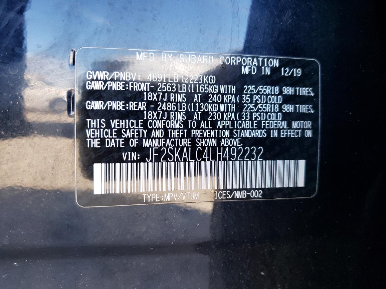 Photo 12 VIN: JF2SKALC4LH492232 - SUBARU FORESTER 