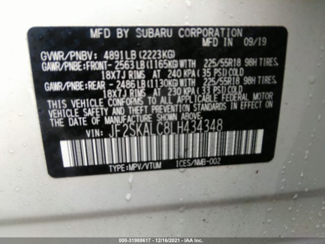 Photo 8 VIN: JF2SKALC8LH434348 - SUBARU FORESTER 