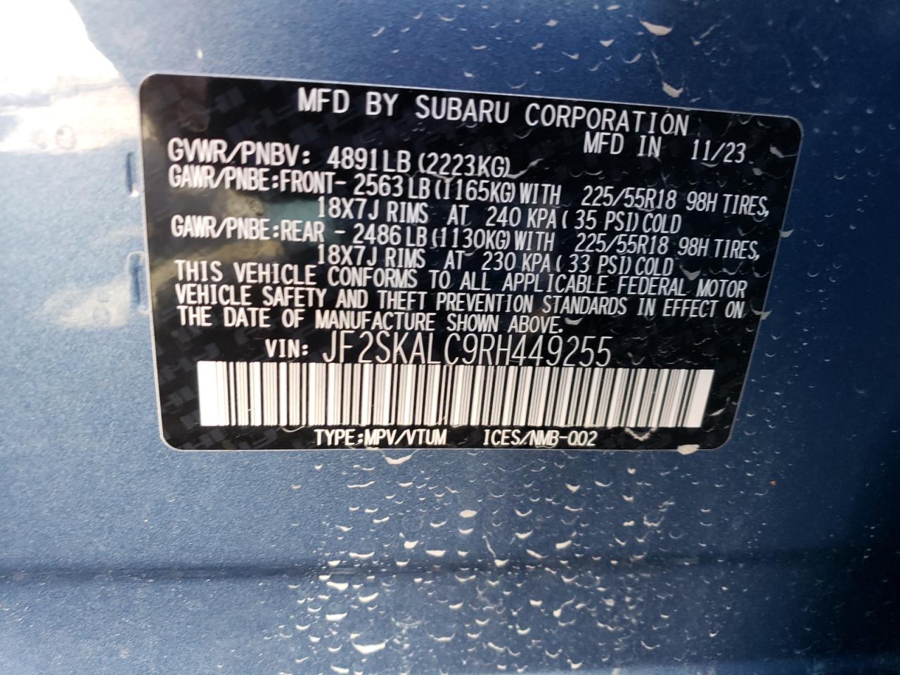 Photo 13 VIN: JF2SKALC9RH449255 - SUBARU FORESTER 