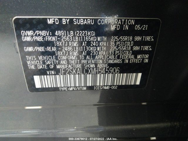 Photo 8 VIN: JF2SKALCXMH545906 - SUBARU FORESTER 