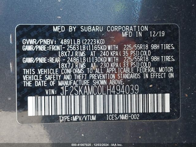 Photo 8 VIN: JF2SKAMC0LH494039 - SUBARU FORESTER 