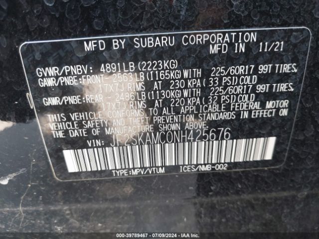 Photo 8 VIN: JF2SKAMC0NH425676 - SUBARU FORESTER 