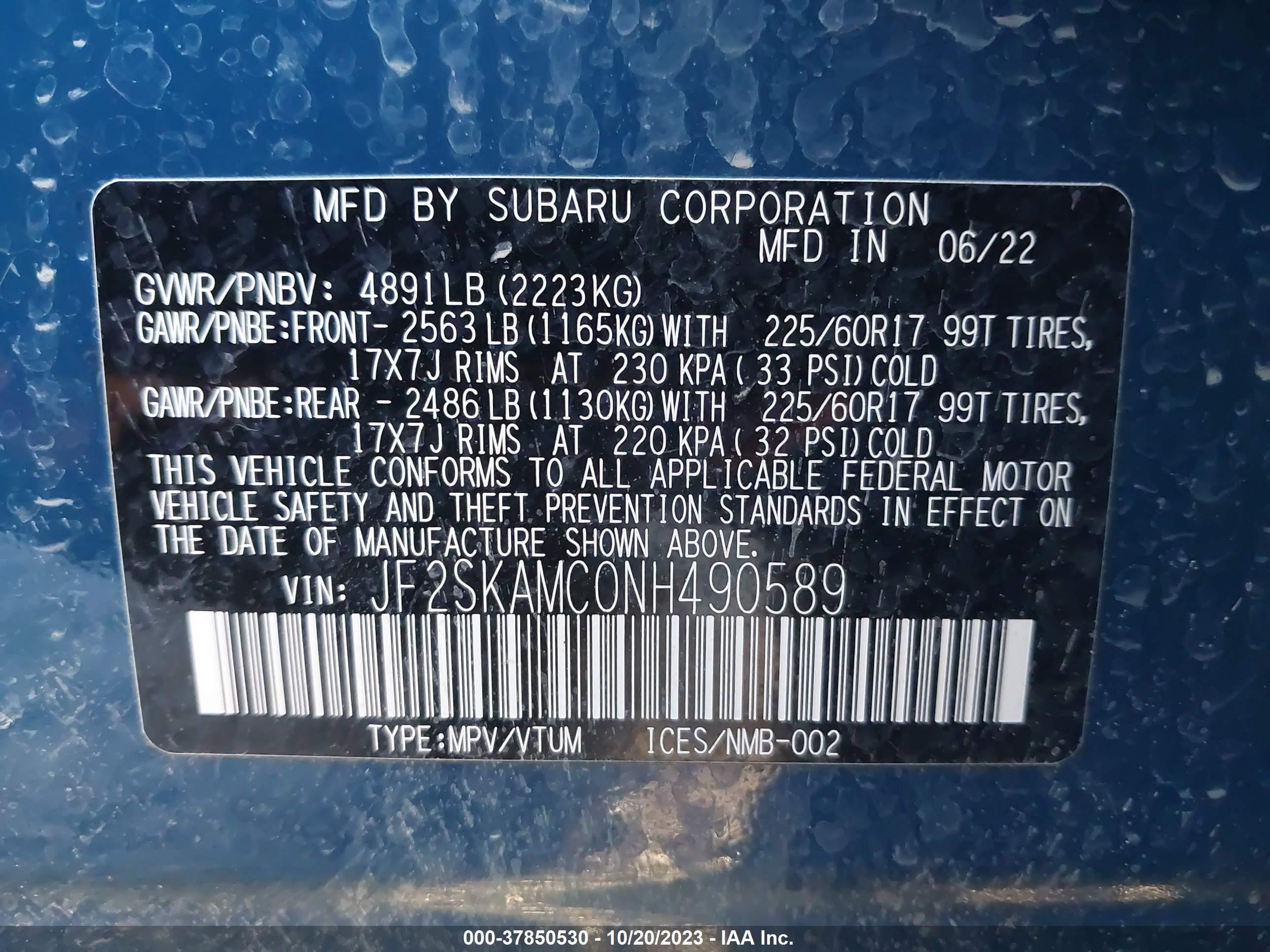 Photo 8 VIN: JF2SKAMC0NH490589 - SUBARU FORESTER 