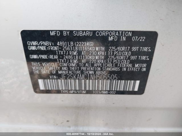 Photo 8 VIN: JF2SKAMC1NH505505 - SUBARU FORESTER 