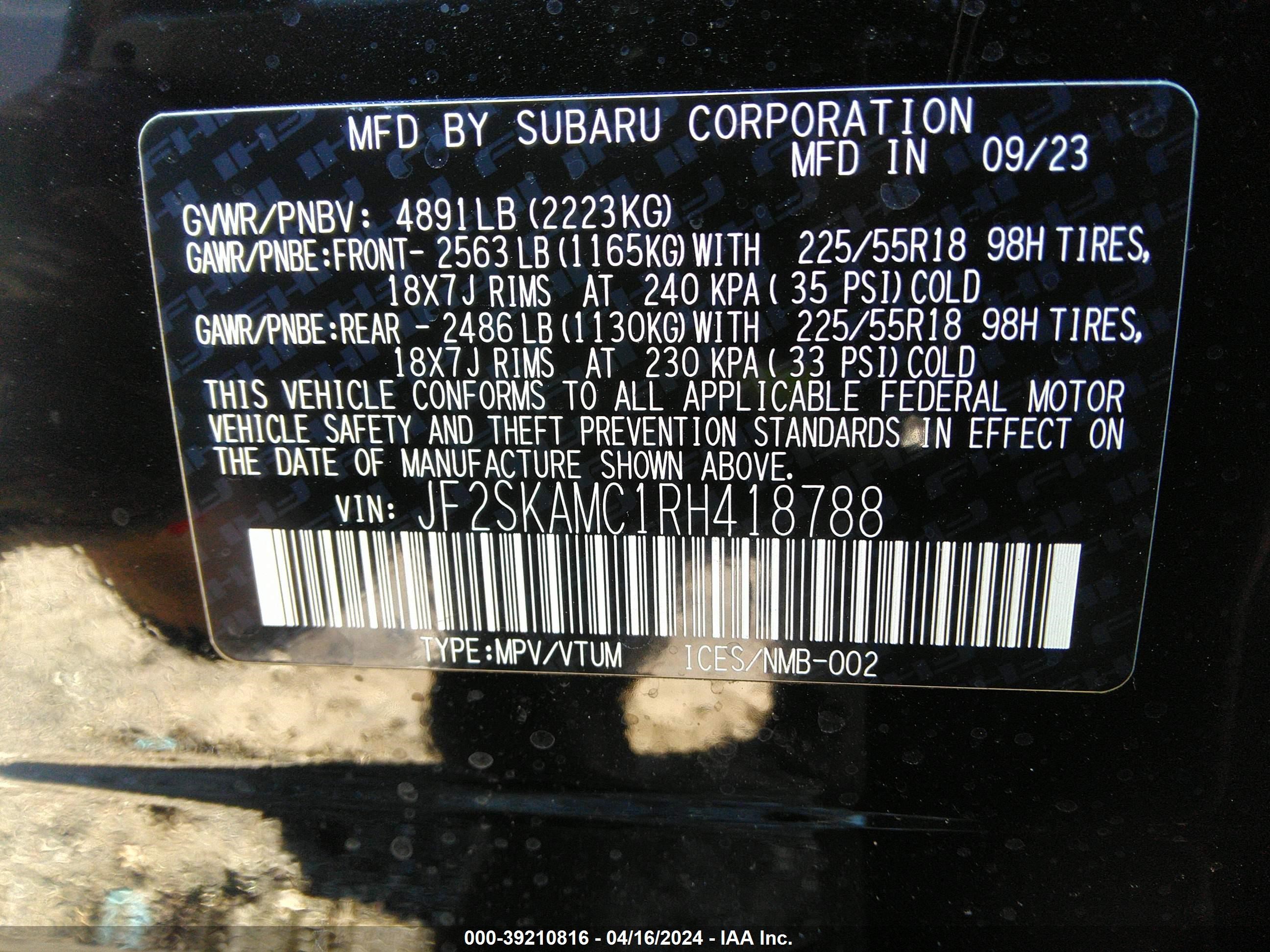 Photo 8 VIN: JF2SKAMC1RH418788 - SUBARU FORESTER 