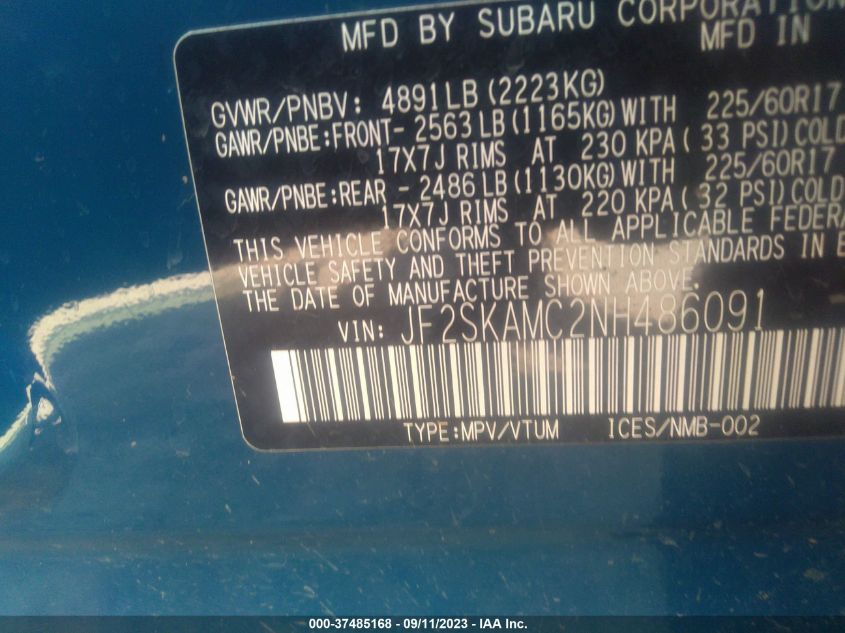 Photo 8 VIN: JF2SKAMC2NH486091 - SUBARU FORESTER 